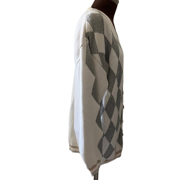 Pierre Cardin 1990s Metallic Harlequin Cardigan Sweater Medium - Picture 2 of 14